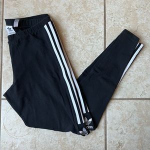 womens Adidas Black leggings Size Large Striped sides